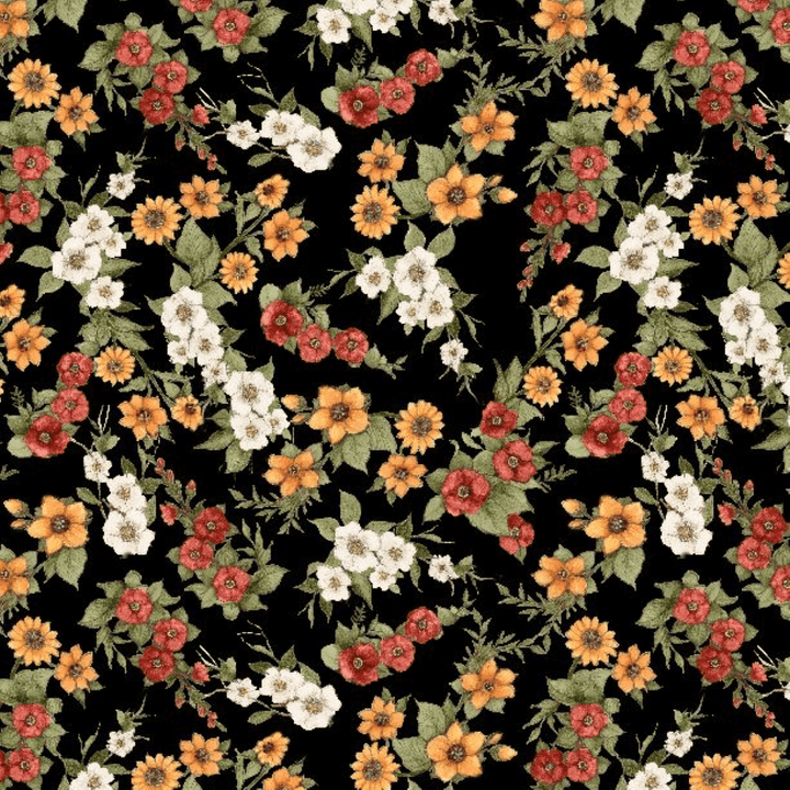 Garden Gate Roosters - Floral Black 3023-39814-913