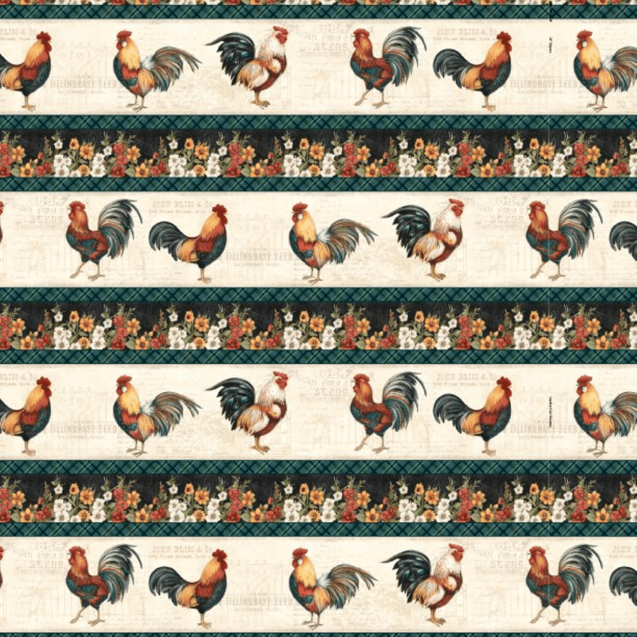 Garden Gate Roosters - Repeating Stripe Multi 3023-39811-149