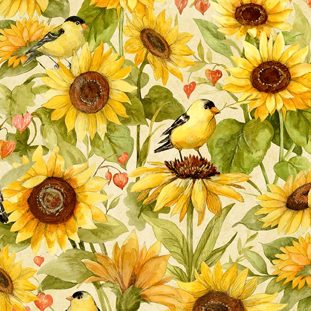 Sunflower Splendor - Sunflowers & Birds Allover Cream 3023-83327-257