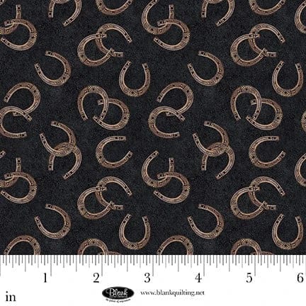 Spurs and Spirit Cotton Fabric - Black Horseshoes (Windham) 4530-99