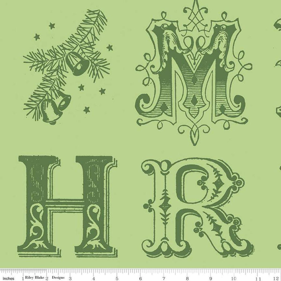 All About Christmas - Typography - Green Riley Blake 