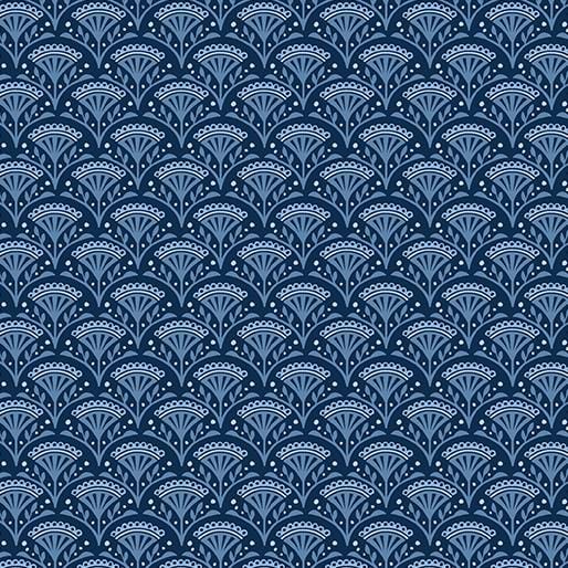 Wander Lane - Blossom Scallop Navy Benartex 