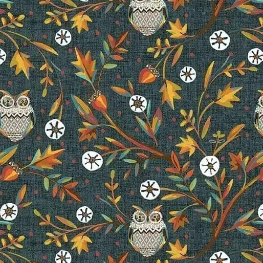 Hello Fall - Vine Owls Teal Benartex 