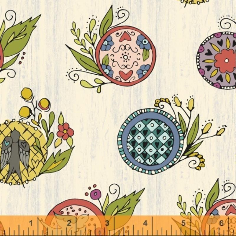 Bubbie's Buttons and Blooms - Birds And Buttons - Beige Windham Fabrics 
