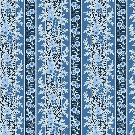 Porcelain -  Floral Stripe Dark Blue Choice Fabrics 