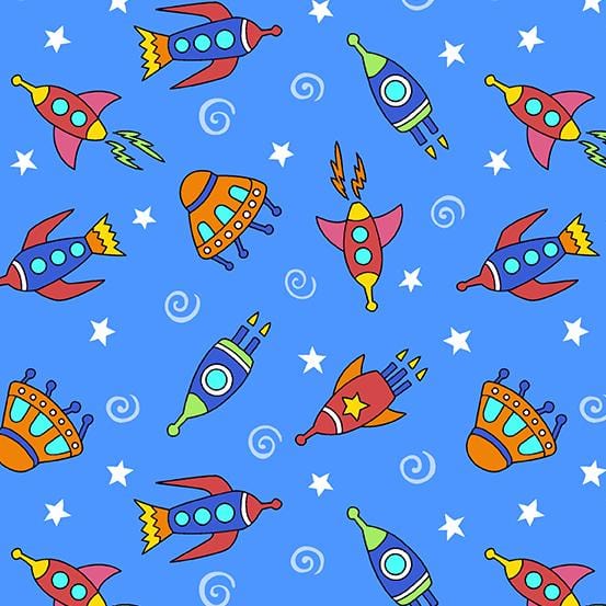 Spaced Out - Space Traffic Blue Choice Fabrics 