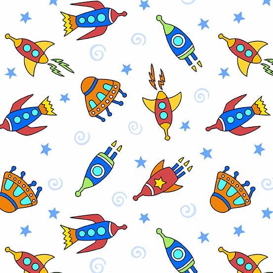 Spaced Out - Space Traffic White Choice Fabrics 