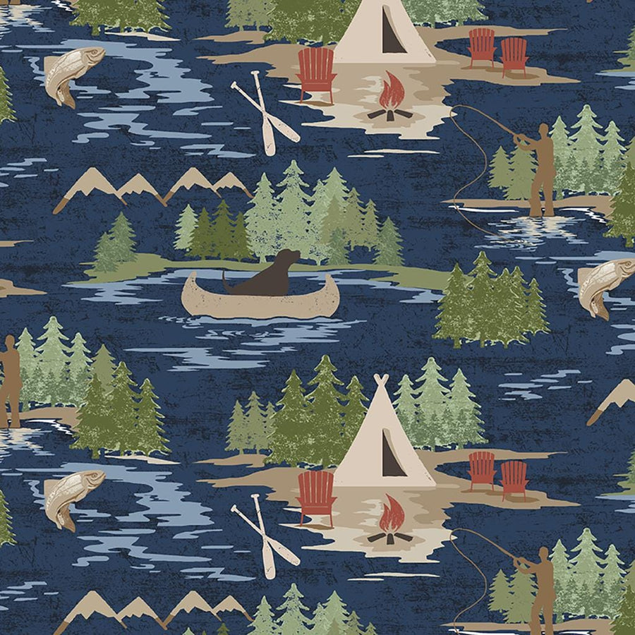 On Lake Time - Toile Navy Blue Clothworks Textiles, Inc. 
