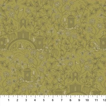 Figo Fabrics - Kindred Sketches - Castles and Vines Olive Figo Fabrics 