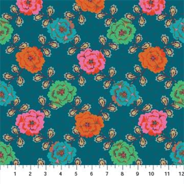 Figo Fabrics - Kindred Sketches - Picotee Begonias Dark Teal Figo Fabrics 