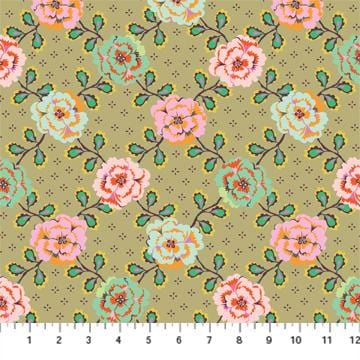 Figo Fabrics - Kindred Sketches - Picotee Begonias Olive Figo Fabrics 