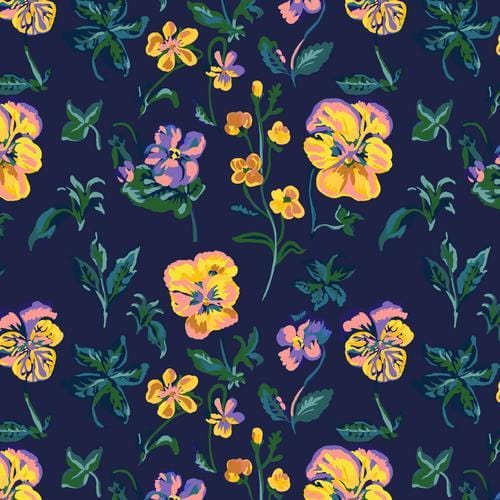 Mon Jardin - Pansies Navy FreeSpirit Fabrics 