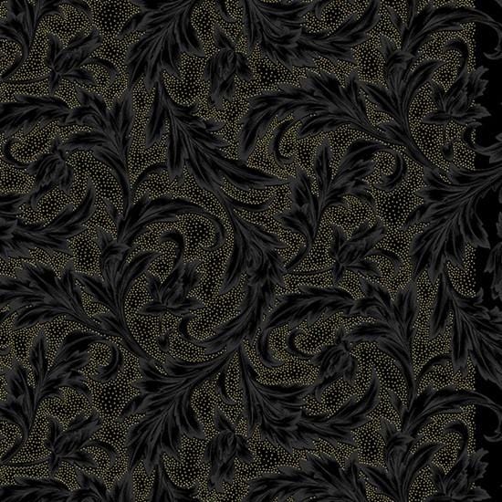 Hoffman - Holiday Wishes - Leafy Swirls Black Gold Hoffman Fabrics/CIT 