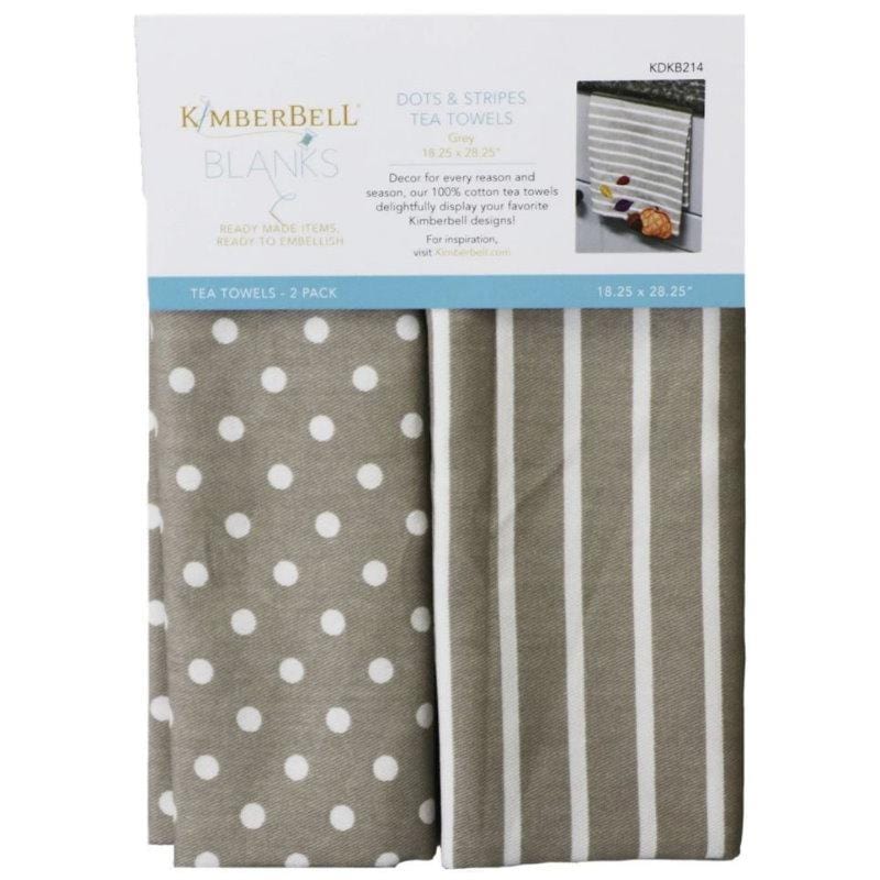 Kimberbell Blanks - Dot & Stripes Gray Tea Towels Kimberbell Designs 