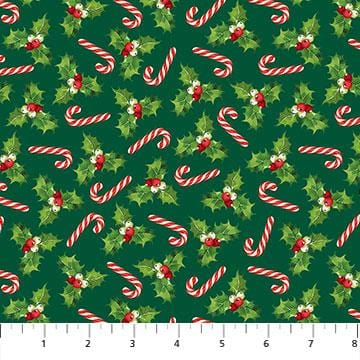 Northcott - Peppermint Candy - Holly Leaves Green Northcott 