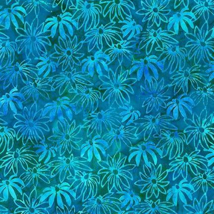 Artisan Batiks: Summer Zest - Open Flowers Teal Blue Robert Kaufman Fabrics 