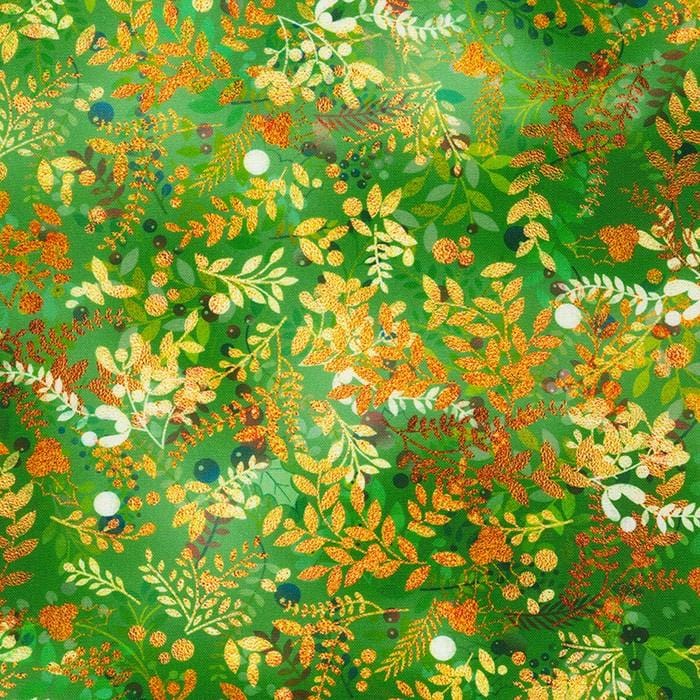 Robert Kaufman - Festive Beauty - Golden Leaves Green Robert Kaufman Fabrics 