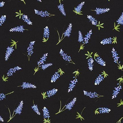 Texas In Bloom - Blue Bonnets on Black Robert Kaufman Fabrics 
