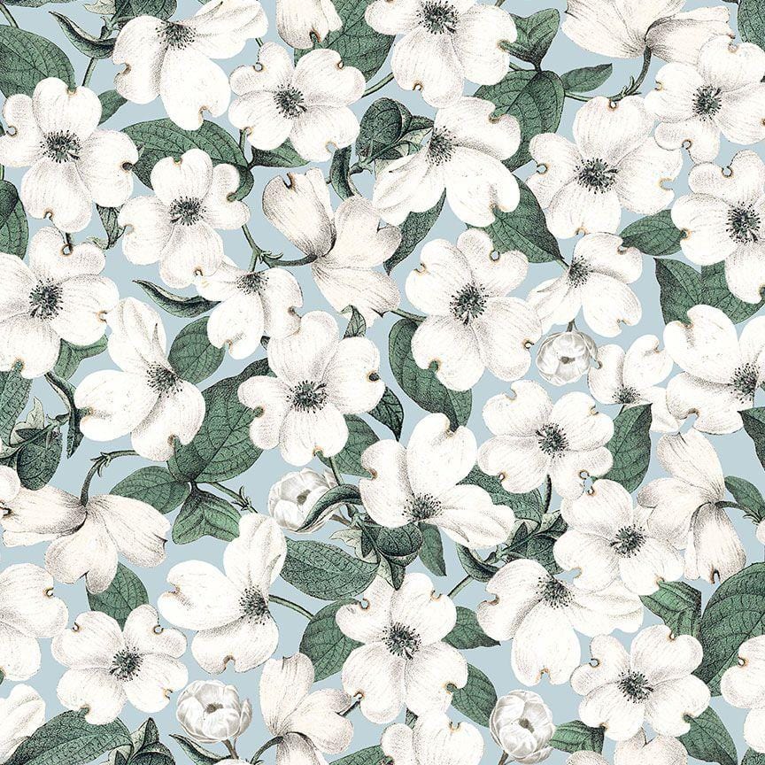 Timeless Treasures - Dragonfly Garden - Packed White Flowers Blue Timeless Treasures 