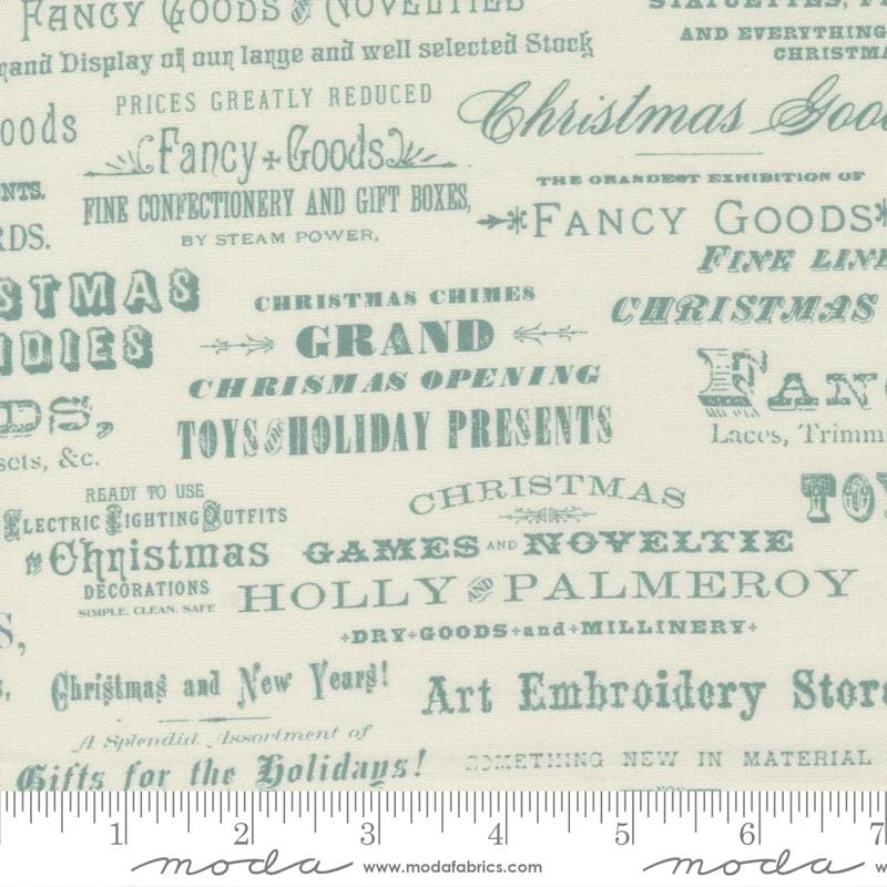 Moda - Christmas Faire - Christmas Advertising Text Aqua and Cream United Notions 