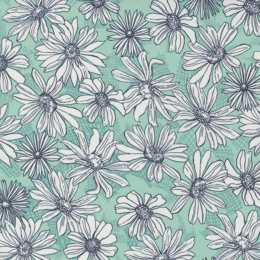 Moda - Garden Society - Daisy Sketch Aqua MODA/ United Notions 